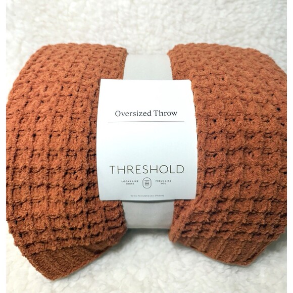 Chenille Knit Oversized Throw Blanket Orange Fall Halloween 50”x70” - Threshold - Picture 3 of 4